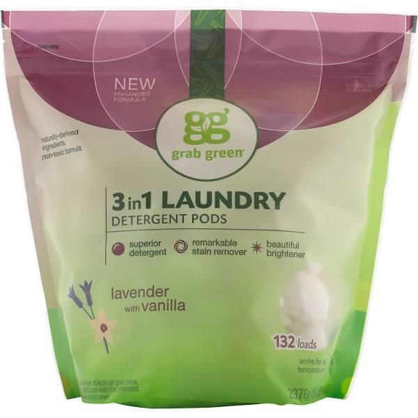 Grab Green Natural 3-in-1 Laundry Detergent Pods, Lavender with Vanilla, 132 Loads