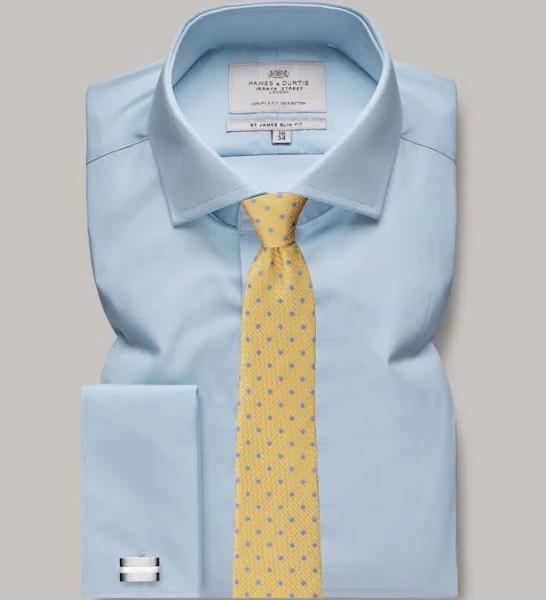 Hawes & Curtis Blue Poplin Slim Shirt - Windsor Collar - Double Cuff