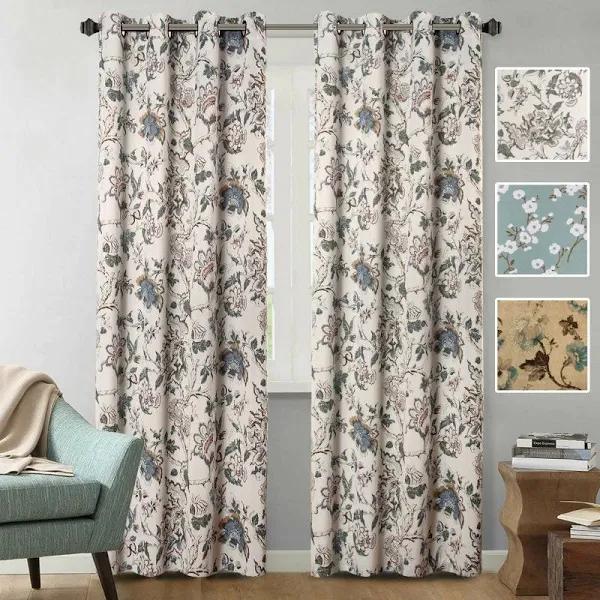 cozyplus Blockout Curtains Pair Bedroom Living Room Vintage Floral Eyelet Curtains