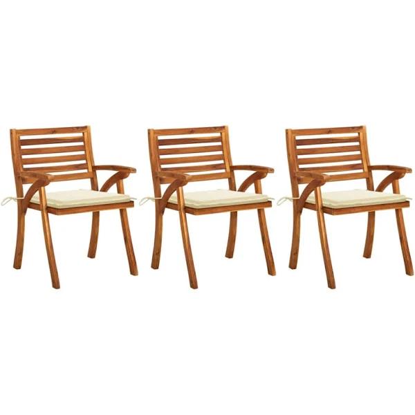 vidaXL Garden Dining Chairs with Cushions 3 Pcs Solid Acacia Wood