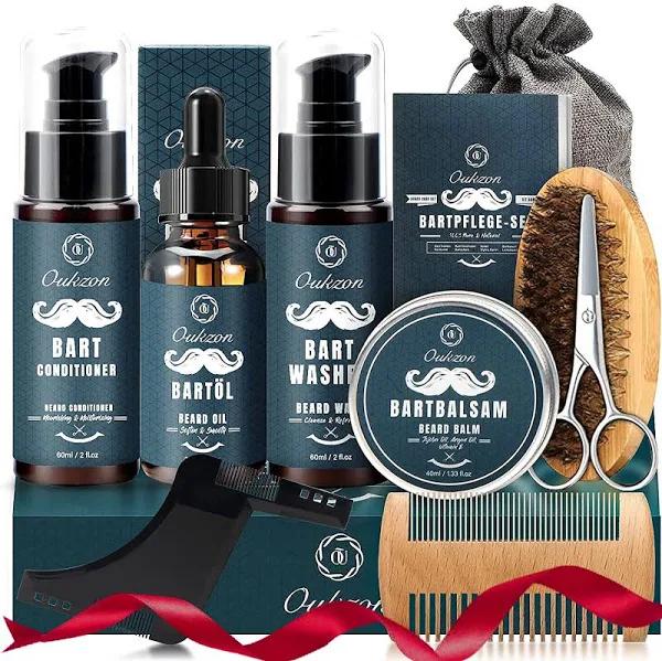 Beard Grooming Kit For Men, 10 in 1 Beard Trimming Gift Set With Beard Shampoo, Beard Conditioner, Beard Oil, Balm, Beard Comb,Brush, Scissors, Beard