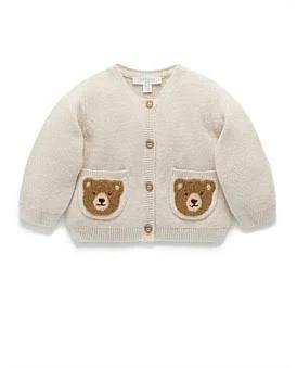 David Jones Purebaby Cardigan in Oat Melange Bear, Size 000