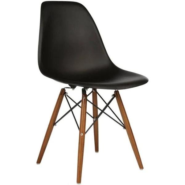 Set of 2 Eames Replica Premium DSW Kitchen Dining Side Chairs - Black Seat/Walnut Legs - AfterPay & zipPay Available