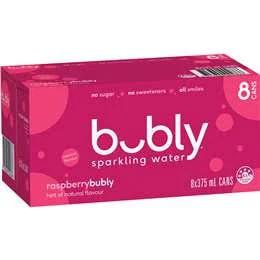 Bubly Sparkling Water With Raspberry Multipack Cans 375ml x 8 Pack