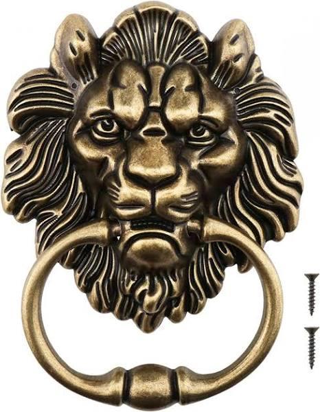 15.8cm Lion Head Knocker with Screws Decorative Alloy Knocker Polished Bronze Classic Antique Design For Front Doors & Main Porches Accessories