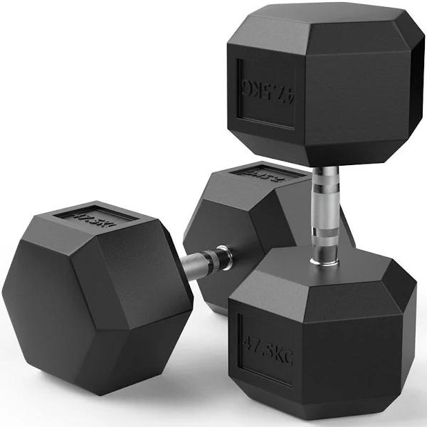 47.5kg Reeplex Rubber Hex Dumbbell Pair