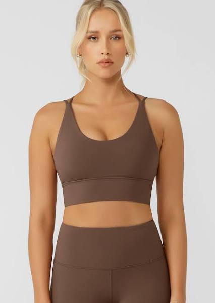 Lorna Jane Womens Lotus Longline Sports Bra Chocolate S