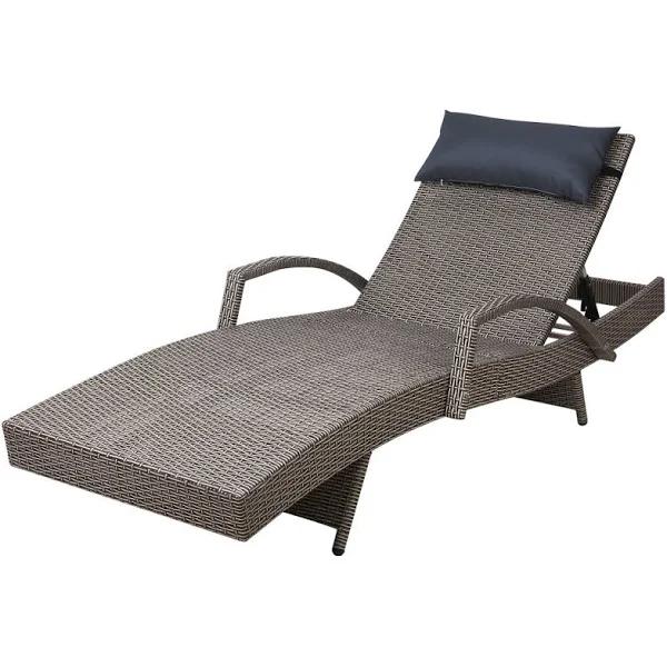 Gardeon Set of 2 Sun Lounge Outdoor Furniture Wicker Lounger Rattan Day Bed Garden Patio Grey