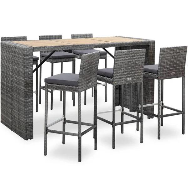 vidaXL - 7 Piece Outdoor Bar Set With Cushions Poly Rattan - Grey