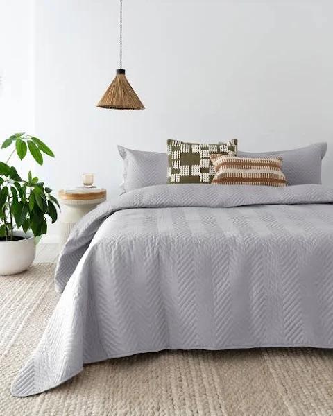 Bambury Herringbone Embossed Coverlet Set Silver Single/Double