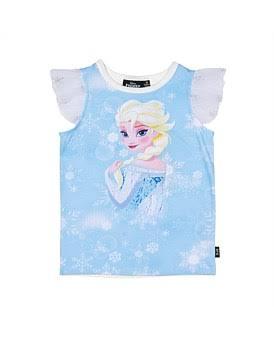 David Jones Rock Your Kid Elsa Snowflake Flutter Tee in Blue/Cream, Size 3 Y