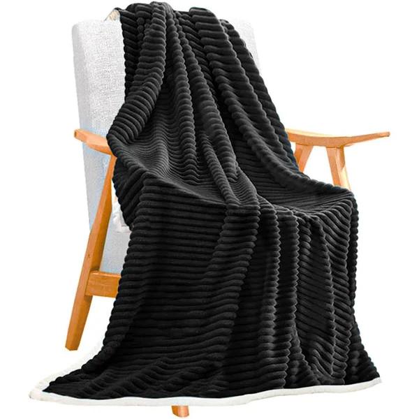 SOGA Black Throw Blanket Warm Cozy Double Sided Thick Flannel Coverlet Fleece Bed Sofa Comforter