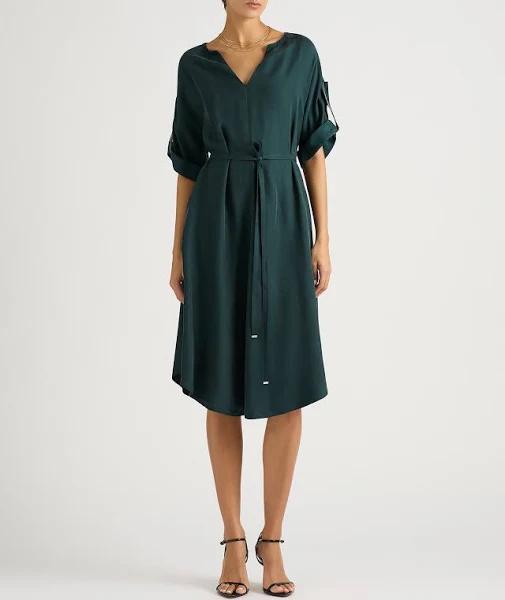 David Lawrence Cinzia Tie Waist Dress in Greencock Green 8