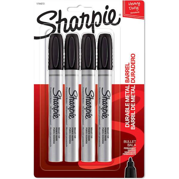 Sharpie Met Permanent Marker Bullet Tip Black Pack 4