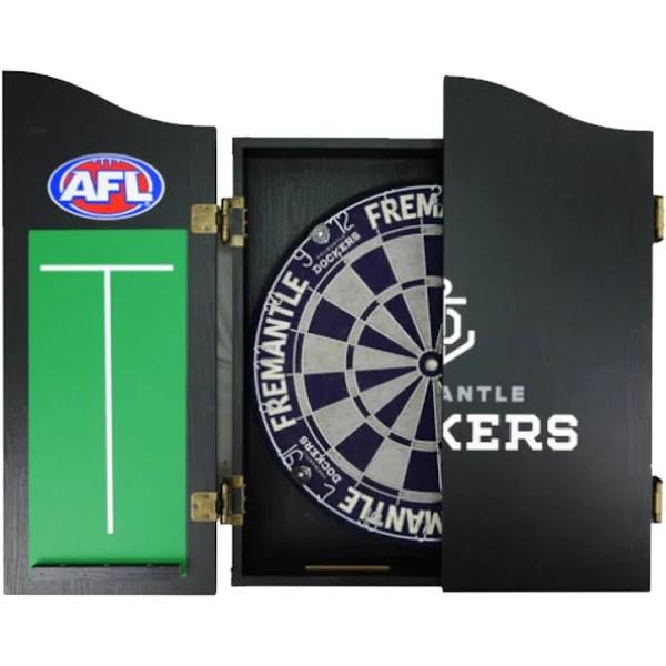 AFL - Official AFL Dartboard, Cabinet & Darts - Complete Darts Set - Fremantle Dockers