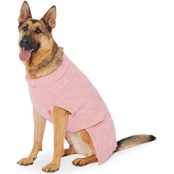 All Day Turtleneck Dog Cable Knit in Pink Size Large