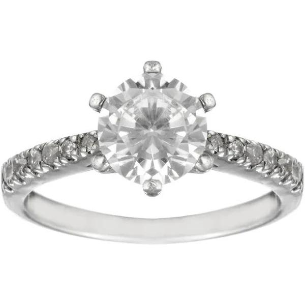 Sterling Silver Six Claw Cubic Zirconia Solitaire Engagement Ring