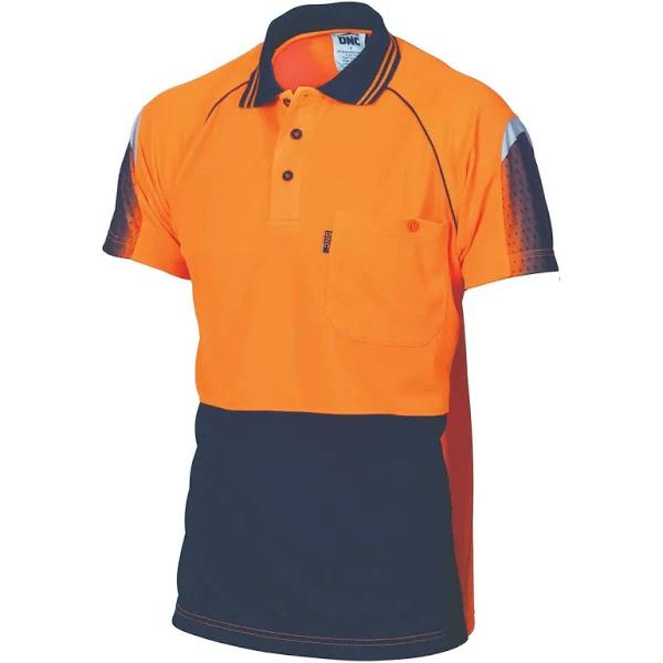 DNC HiVis Cool-Breathe Sublimated Piping Polo - Short Sleeve - Orange/Navy - L