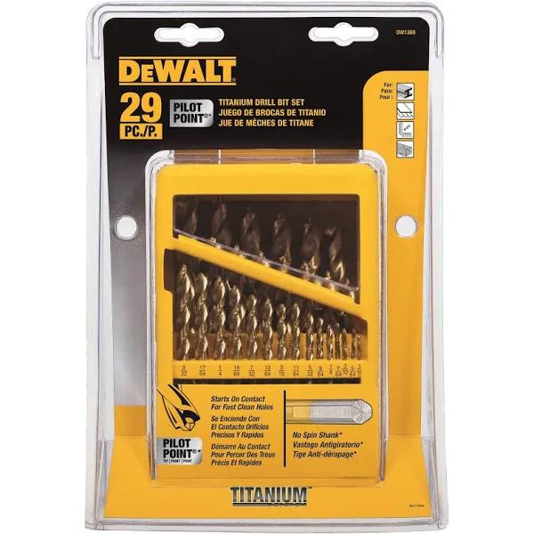 DeWalt Titanium Nitride Coated Drill Bit Set with Pilot Point, 29-Piece (DW1369)