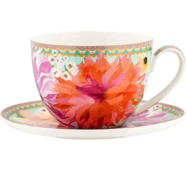 Maxwell & Williams Teas & C's Dahlia Daze Breakfast Cup & Saucer 400ml Sky Gift Boxed