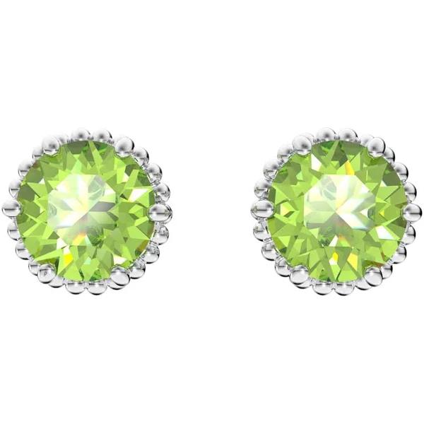 Swarovski Birthstone Stud Earrings, Round Cut, August, Green, Rhodium Plated