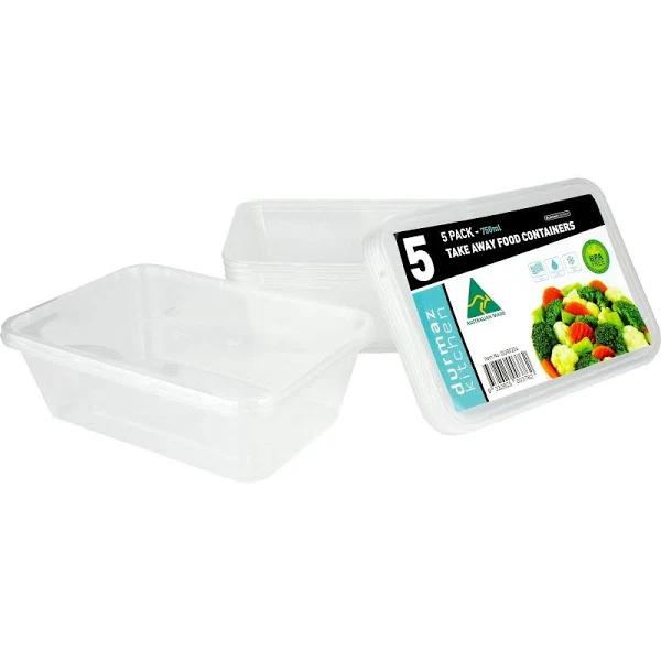 Plastic Takeaway Containers with Lids 750ml (Pack of 5)