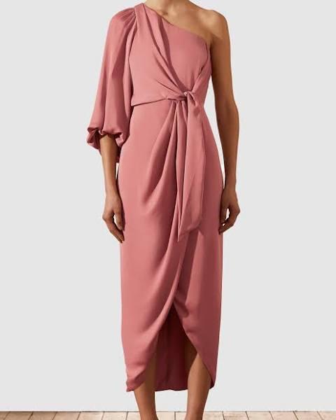 SHONA Joy Luxe Tie Front One Shoulder Dress - Rose