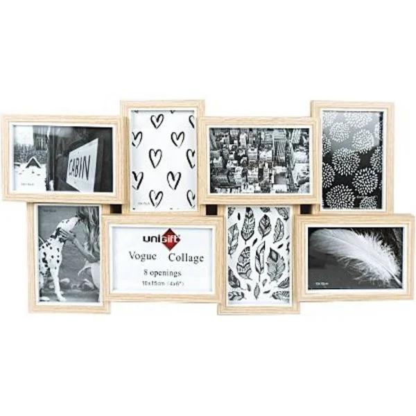 6 x Multi-picture Collage Photo Picture Frame 59x32cm Natural Wood Fits 8 Photos 4x6" Wood Look Collage Picture Frame Amily Multi Photo Frames Decor