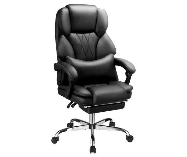 Executive Office Chair Massage Computer Gaming Desk Seat Lumbar Pillow Footrest PU Recliner Comfortable Work Study Armchair Ergonomic Black