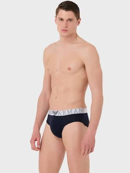 Emporio Armani - Organic-cotton Briefs With New Icon Logo, 95% Cotton 5% Elastane, Navy Blue, Size: S