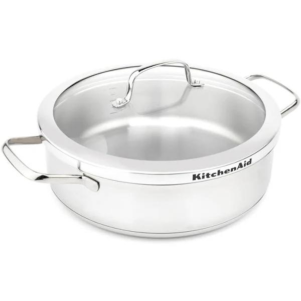 KitchenAid - Professional Stainless Steel Induction Chef's Deep Skillet Pan with Lid 26cm 3.6ltr