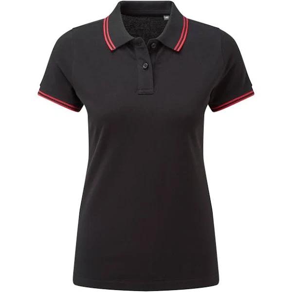 Asquith & Fox Womens/Ladies Classic Fit Tipped Polo Black/Red XL