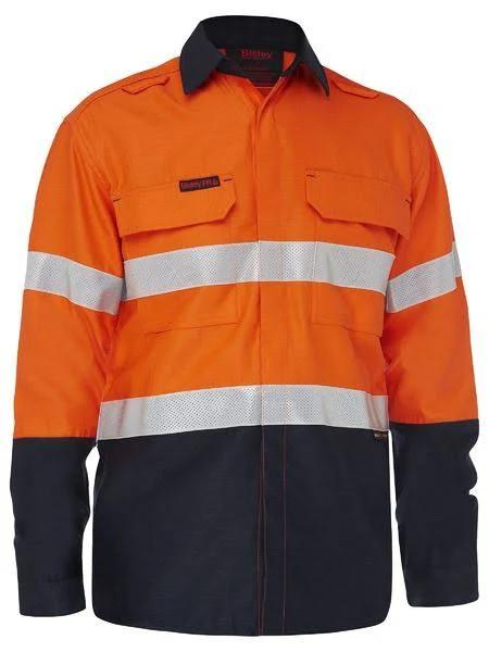 Bisley Apex 160 Taped Hi Vis FR Ripstop Vented Shirt - BS8338T Orange/Navy / XL