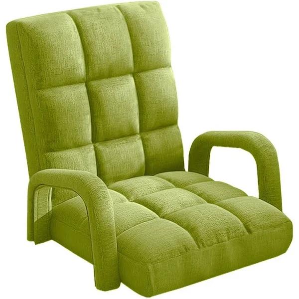 SOGA 4x Foldable Lounge Cushion Adjustable Floor Lazy Recliner Chair with Armrest Yellow Green