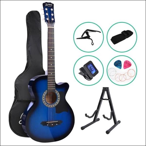 Alpha 38 Inch Wooden Acoustic Guitar with Accessories Set - Blue