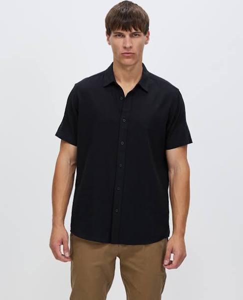 Staple Superior - Men's Black Shirts - Hamilton Linen Blend SS Shirt - Size XXL at The Iconic