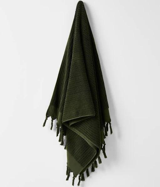 Aura Home Paros Rib Bath Towel Range Olive Night Olive Bath Sheet