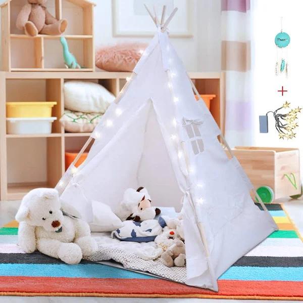 Orian Teepee Tent for Kids - A Fairytale Tipi Tent Kids Love! LED Star Lights, Floor Mat, Dream Catcher, Carry Bag - Strong Indoor Tee Pee Tent -