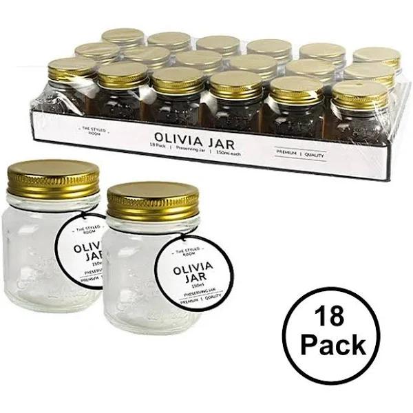 18 x150ml Glass Storage Jar Gold Screw Lid Jars