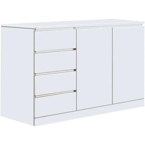 Foret Dresser Tallboy Lowboy Cabinet Bedroom Storage Chest 4 Drawers Wood White 2 Doors