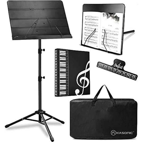 Kasonic Professional Sheet Music Stand With Portable Carrying Bag and Music Sheet Clip Holder (Black)