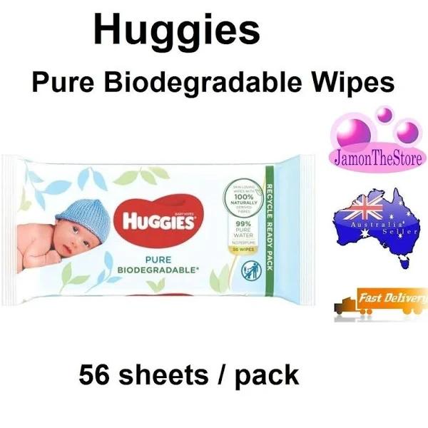 Huggies Pure Biodegradable Baby Wipes 56shts 100% Natural 99% Pure