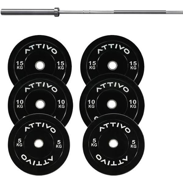 ATTIVO Olympic Bar 20kg and Bumper Weight Plates Combo | Gym Plus Australia Alps Bar 20kg + 60kg Black Plates