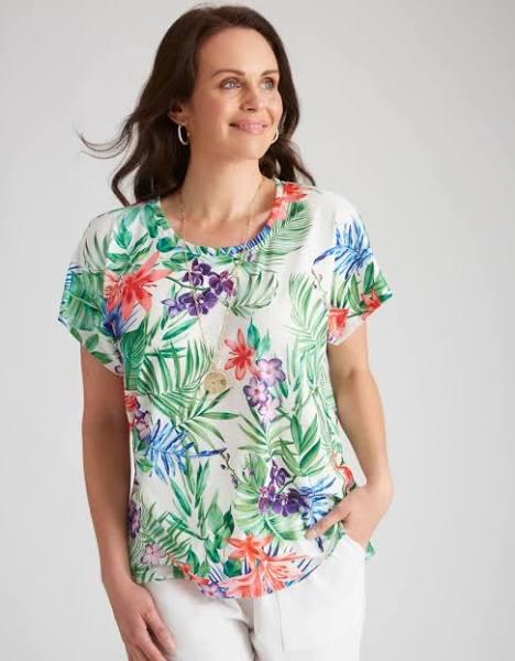 Millers - Womens Tops - Short Sleeve Printed Scoop Neck Slub Top