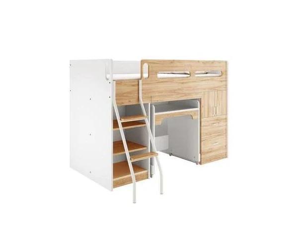 Mario Loft Bed With Cabinet and Desk - Natural White