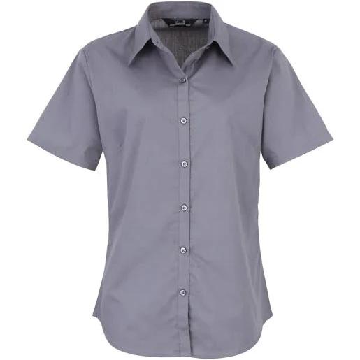 Premier Short Sleeve Poplin Blouse / Plain Work Shirt Steel 26