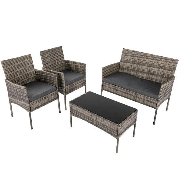 4 Seater Wicker Outdoor Lounge Set - Mixed Grey