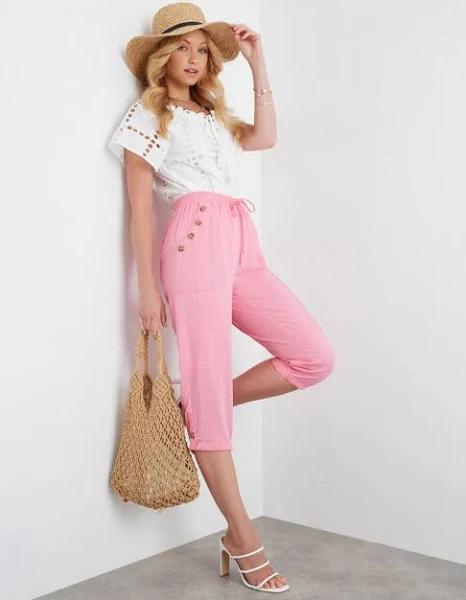 Rockmans - Womens Pants - Crop Linen Button Pants