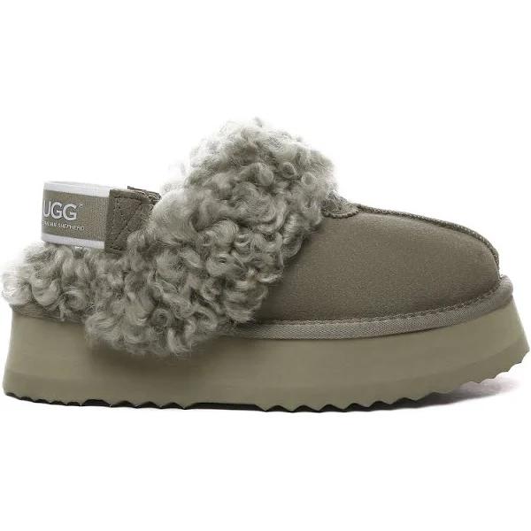 Australian Shepherd UGG Slippers Women Removable Strap Slingback Platform Waffle Curly Caribou / AU Ladies 4 / AU Men 2 / EU 35