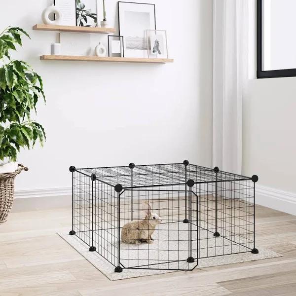 12-Panel Pet Cage with Door Black 35x35 cm Steel vidaXL